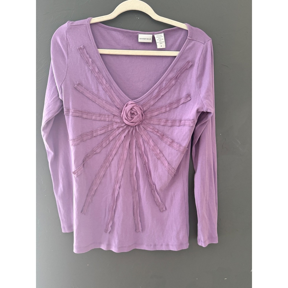 Newport News Vintage Y2k Whimsical Fairy Purple Long Sl Top 3D Rosette Size M